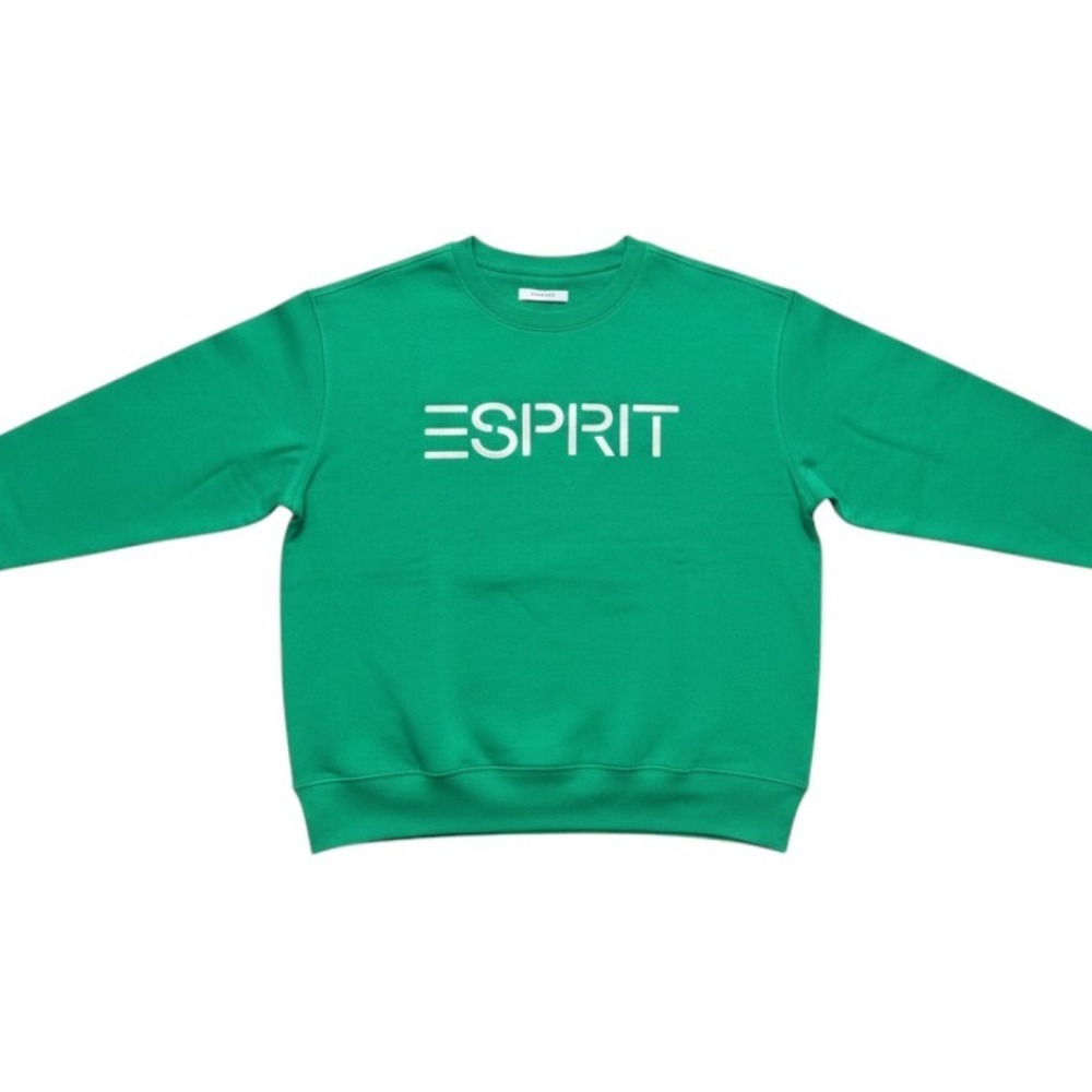 NEW ESPRIT Women's L Retro Logo Fleece Crew Sweatshirt Green Viral 80's Costco